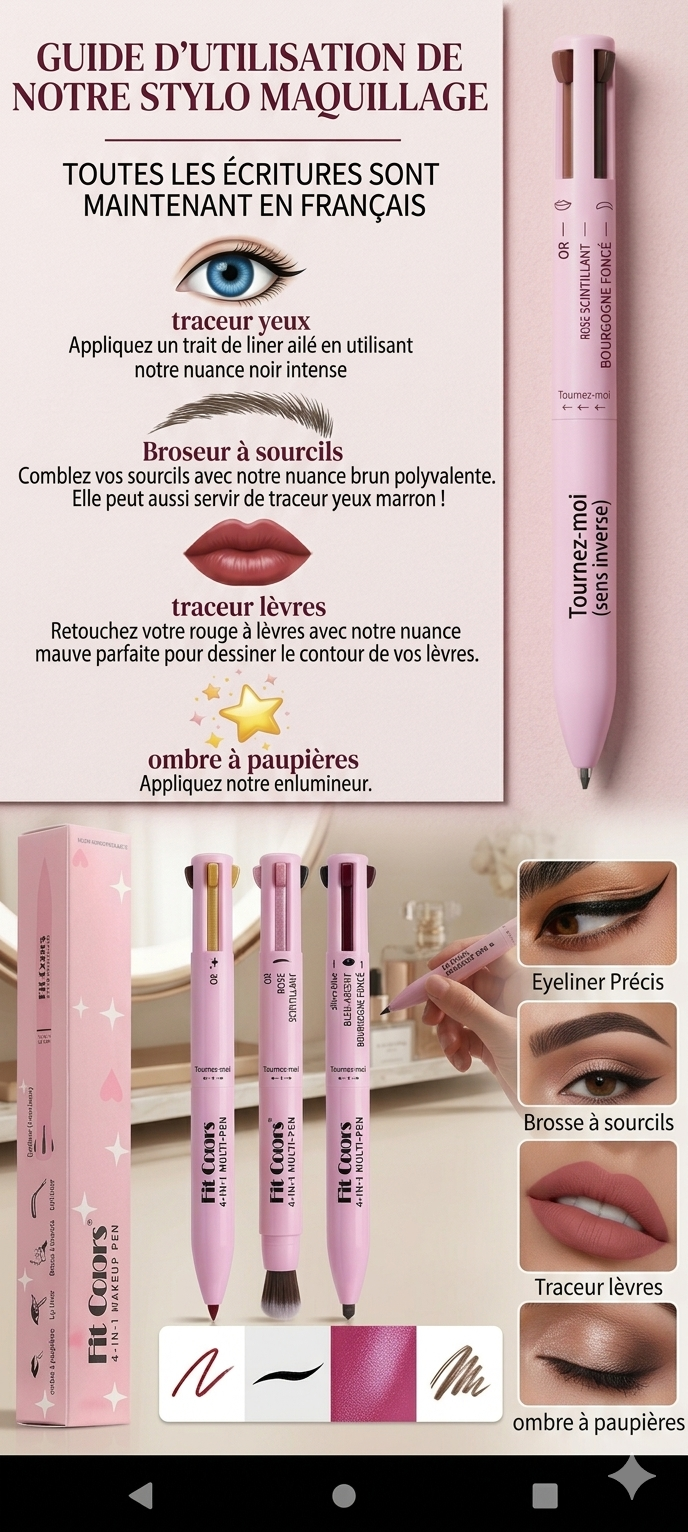 Stylo Maquillage Multifonction 4en1 — Eyeliner · Sourcils · Lèvres · Fard