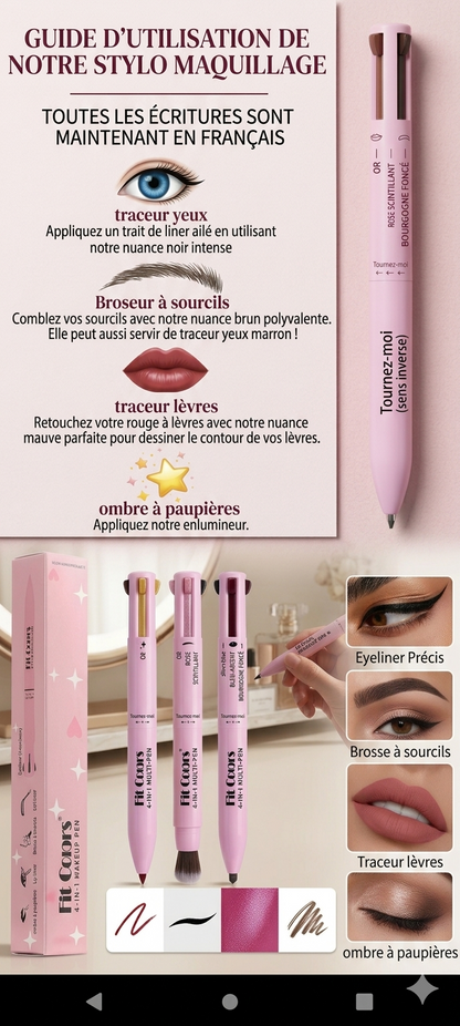 Stylo Maquillage Multifonction 4en1 — Eyeliner · Sourcils · Lèvres · Fard