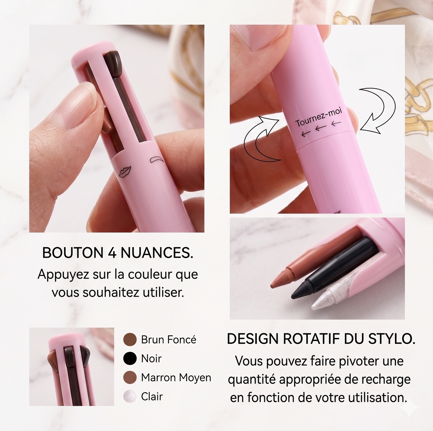 Stylo Maquillage Multifonction 4en1 — Eyeliner · Sourcils · Lèvres · Fard
