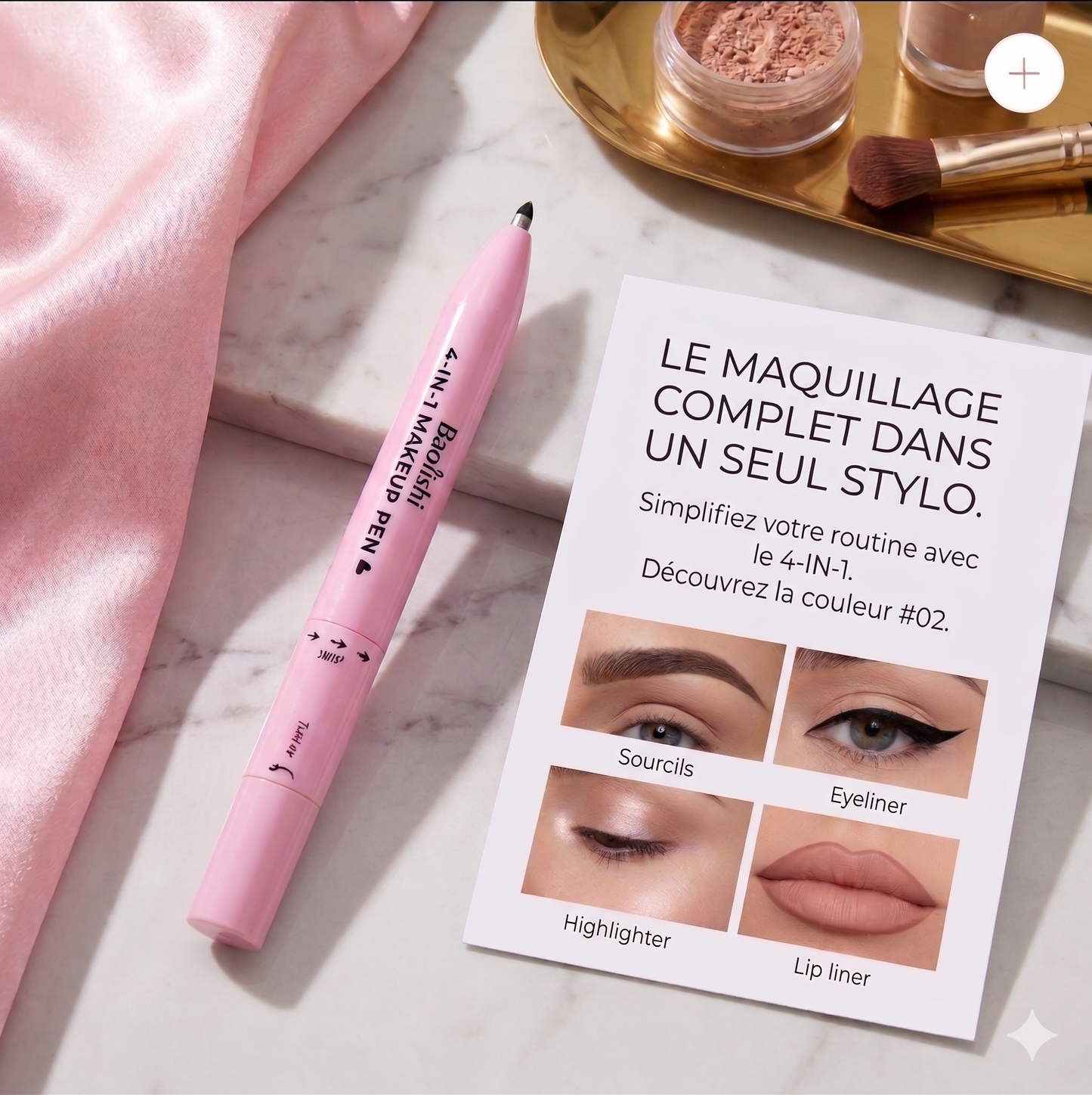 Stylo Maquillage Multifonction 4en1 — Eyeliner · Sourcils · Lèvres · Fard