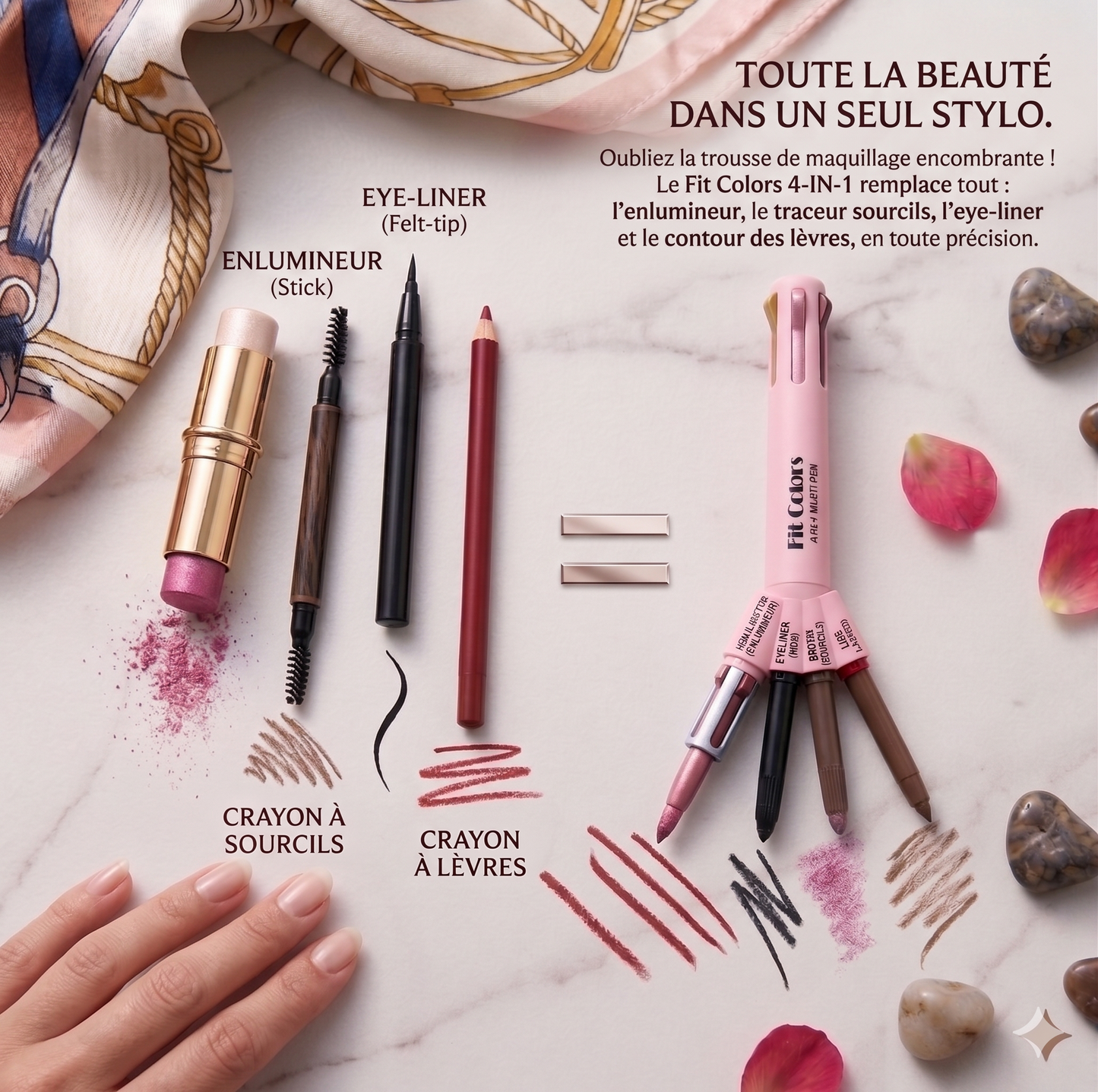 Stylo Maquillage Multifonction 4en1 — Eyeliner · Sourcils · Lèvres · Fard