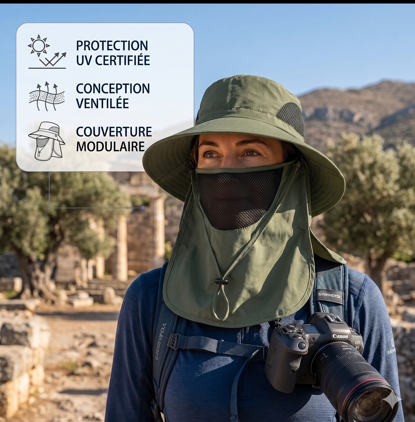 Chapeau Bouclier Solaire — Protection UV50+ Visage & Cou
