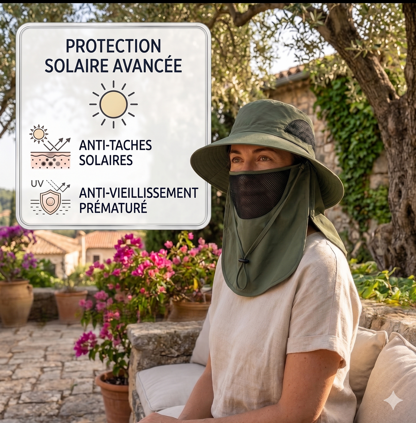 Chapeau Bouclier Solaire — Protection UV50+ Visage & Cou